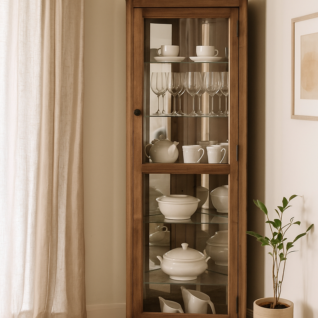 Cowra Corner Display Cabinet-Rustic Walnut