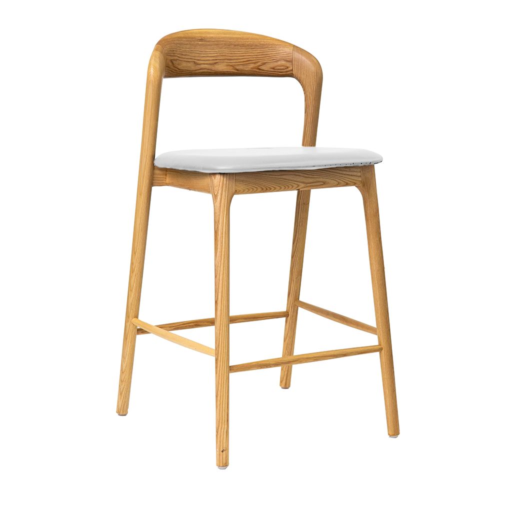 Shannen Bar Chair-Oak Frame with White PU Seat