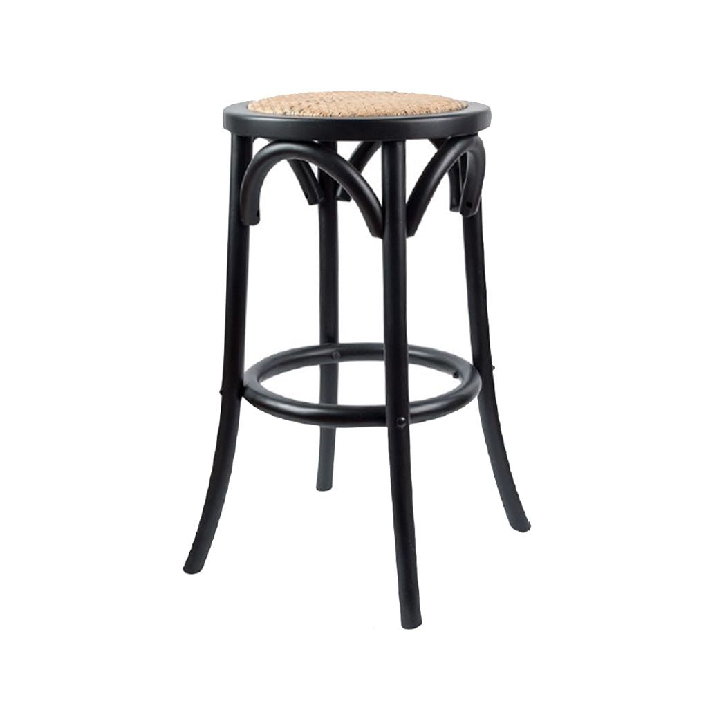 Café Kitchen Stool-Black with Rattan Seat