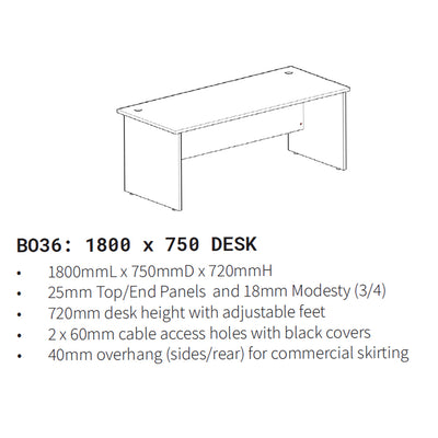 Blend White Over Oak Desk 1800x750 BW36A/BO36B