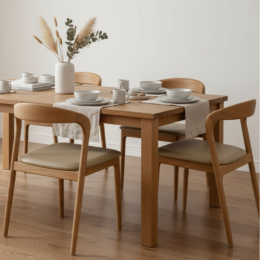 Shannen Dining Chair-Oak Frame with Beige PU Seat