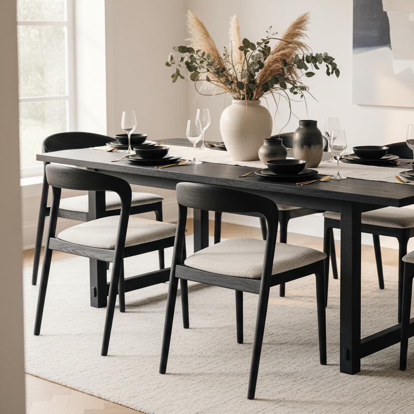 Shannen Dining Chair-Black Frame with Light Grey Fabric Seat