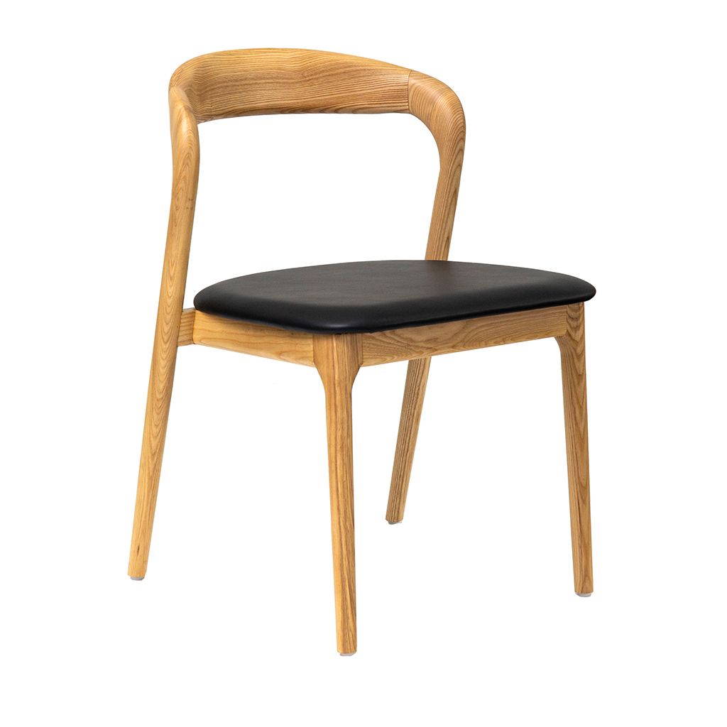 Shannen Dining Chair-Oak Frame with Black PU Seat