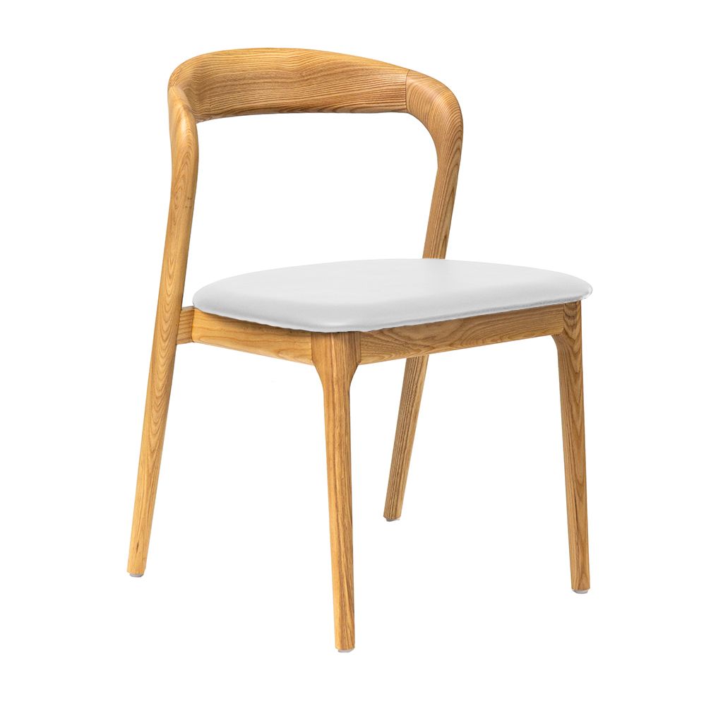 Shannen Dining Chair-Oak Frame with White PU Seat