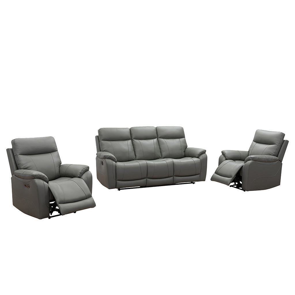 Arles 3 Piece Leather Power Recliner Suite–3 Seater Manual Recliner Sofa + 2 Power Recliners