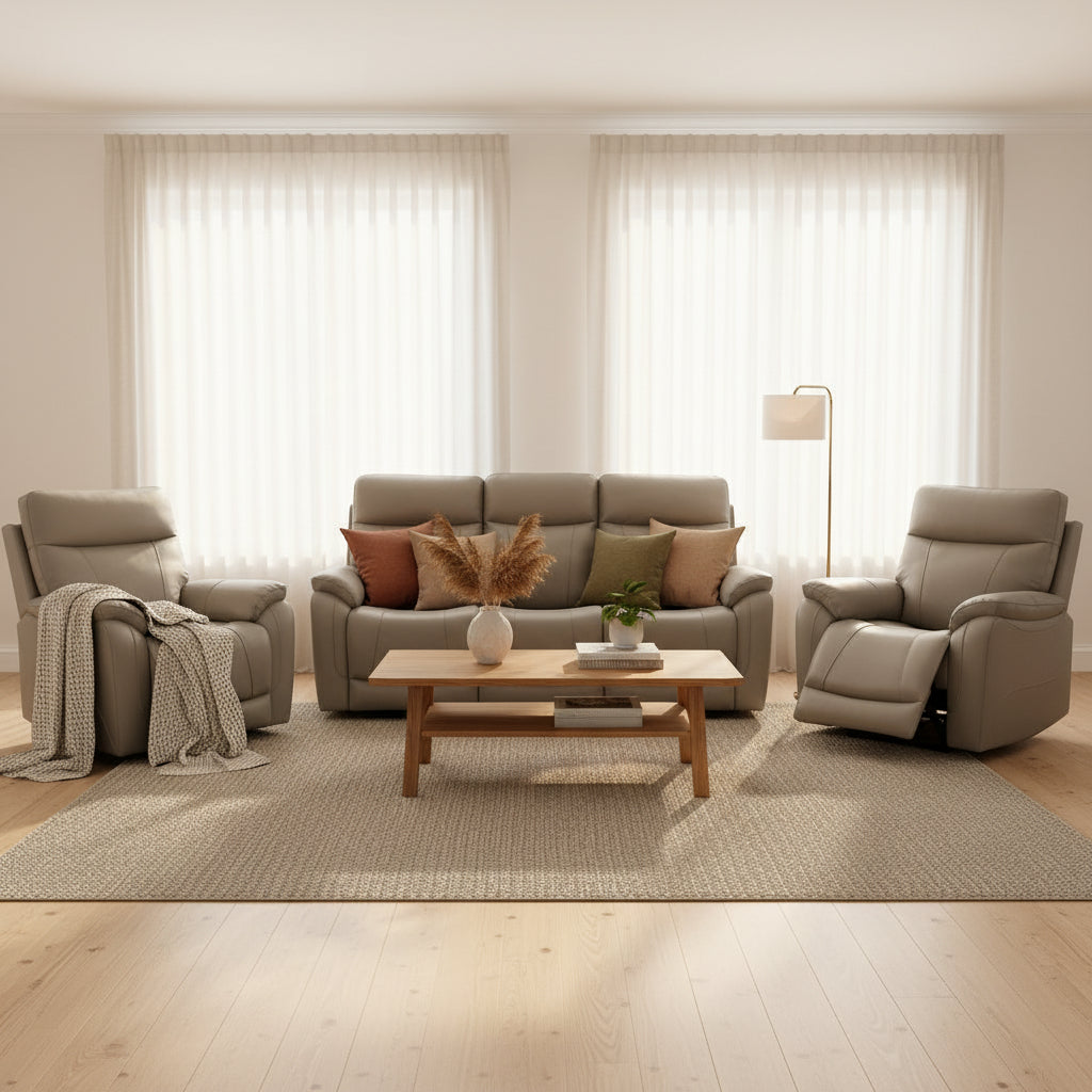 Arles 3 Piece Leather Power Recliner Suite-Antelope