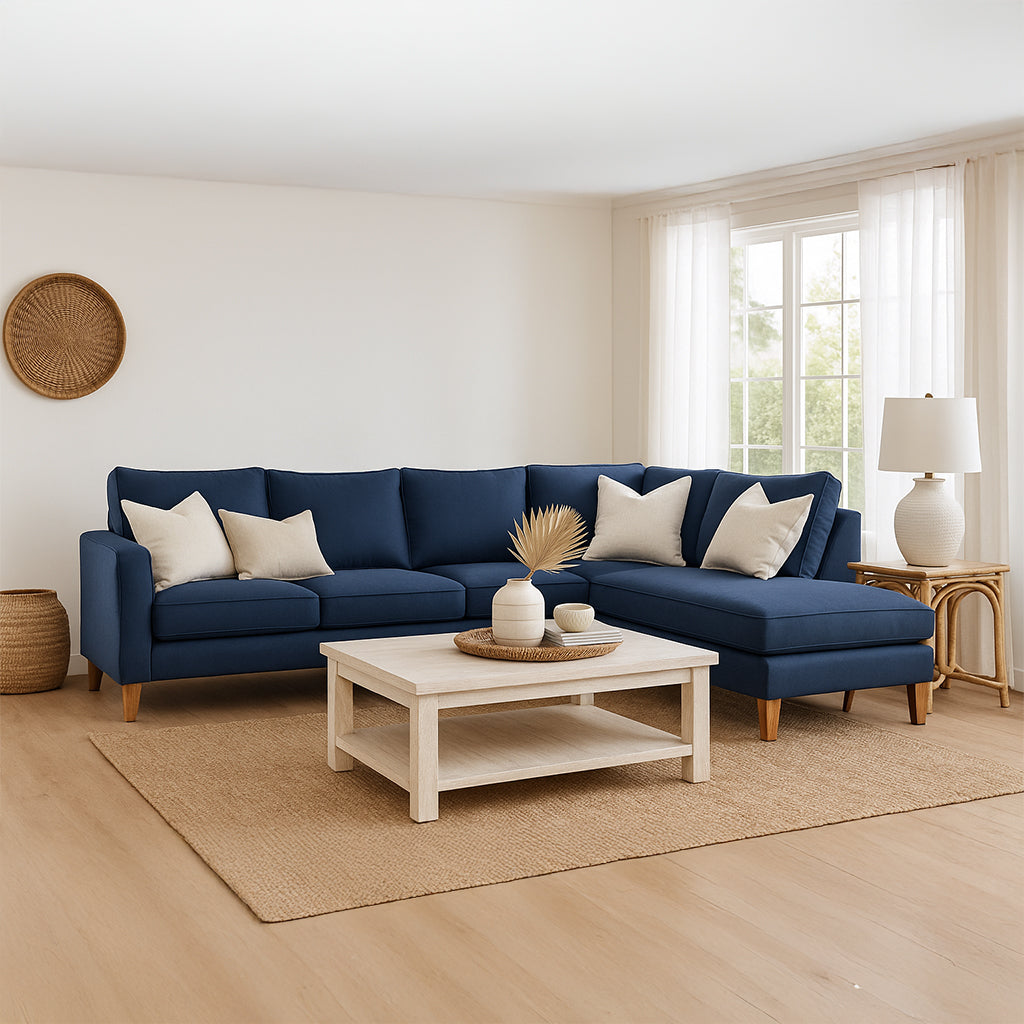 Aston Fabric Corner Lounge with Chaise-Denim