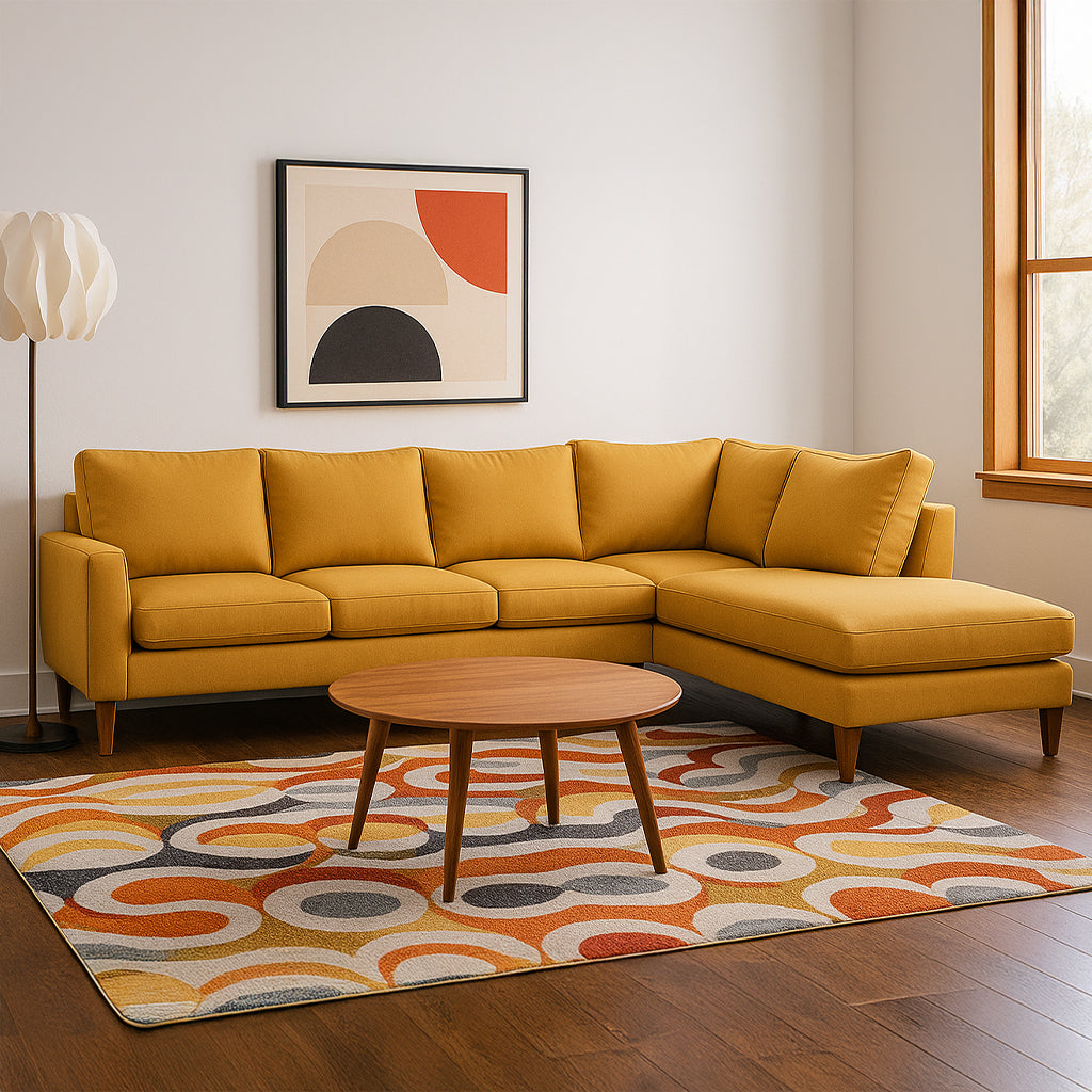 Aston Fabric Corner Lounge with Chaise-Mustard