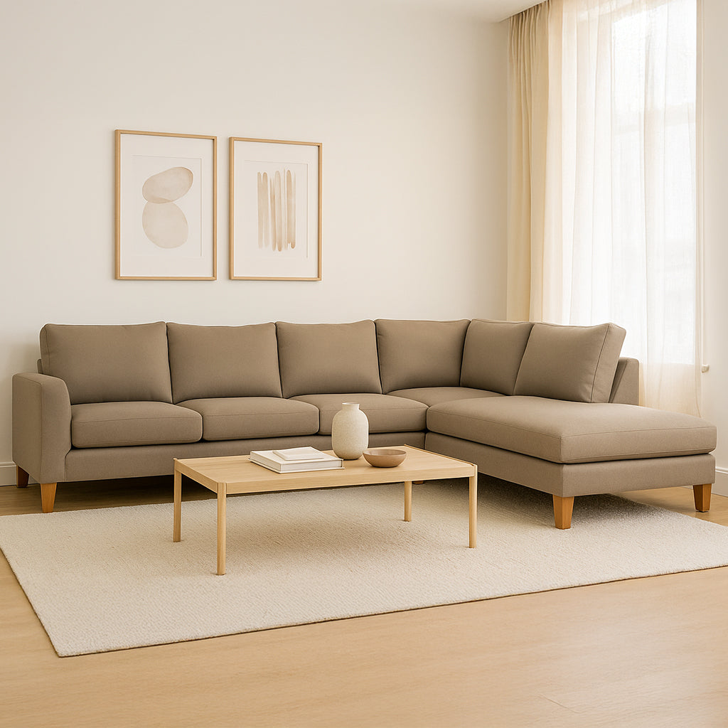 Aston Fabric Corner Lounge with Chaise-Pebble