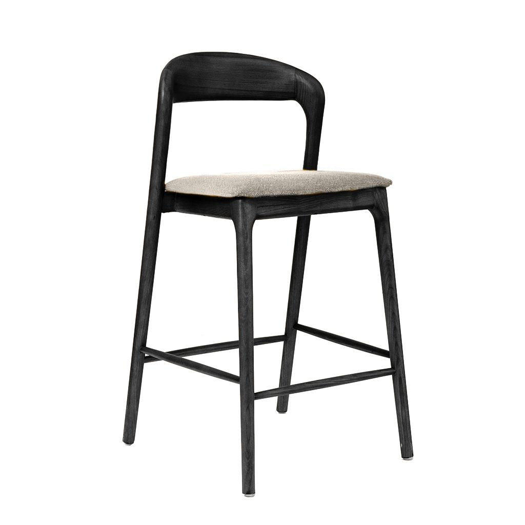 Shannen Bar Chair-Black Frame with Light Grey Fabric Seat