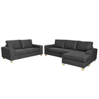 Avoca 3.5 Seater Chaise and 2.5 Seater Fabric Sofa Set-Charcoal