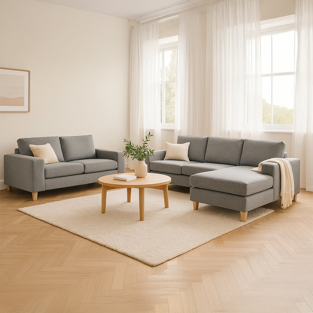 Avoca 3.5 Seater Chaise and 2.5 Seater Fabric Sofa Set-Chisel