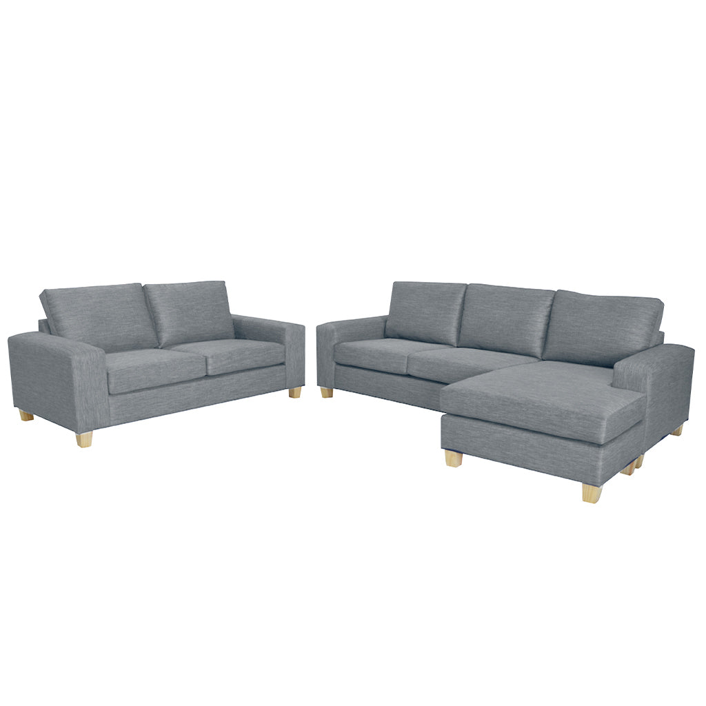 Avoca 3.5 Seater Chaise and 2.5 Seater Fabric Sofa Set-Chisel