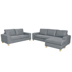 Avoca 3.5 Seater Chaise and 2.5 Seater Fabric Sofa Set-Chisel