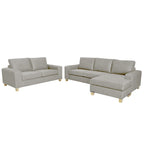 Avoca 3.5 Seater Chaise and 2.5 Seater Fabric Sofa Set-Driftwood