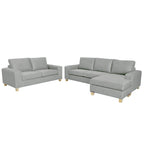 Avoca 3.5 Seater Chaise and 2.5 Seater Fabric Sofa Set-Limestone