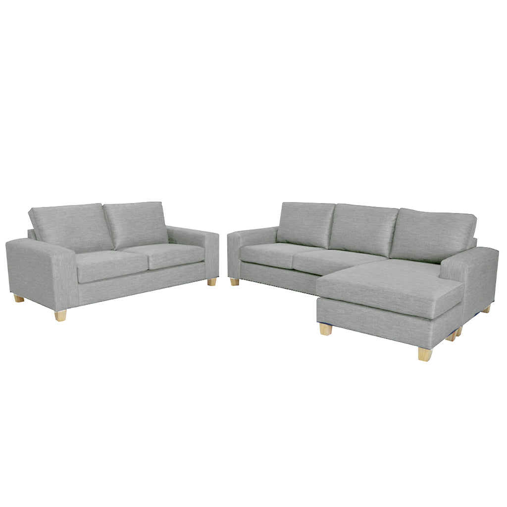 Avoca 3.5 Seater Chaise and 2.5 Seater Fabric Sofa Set-Limestone