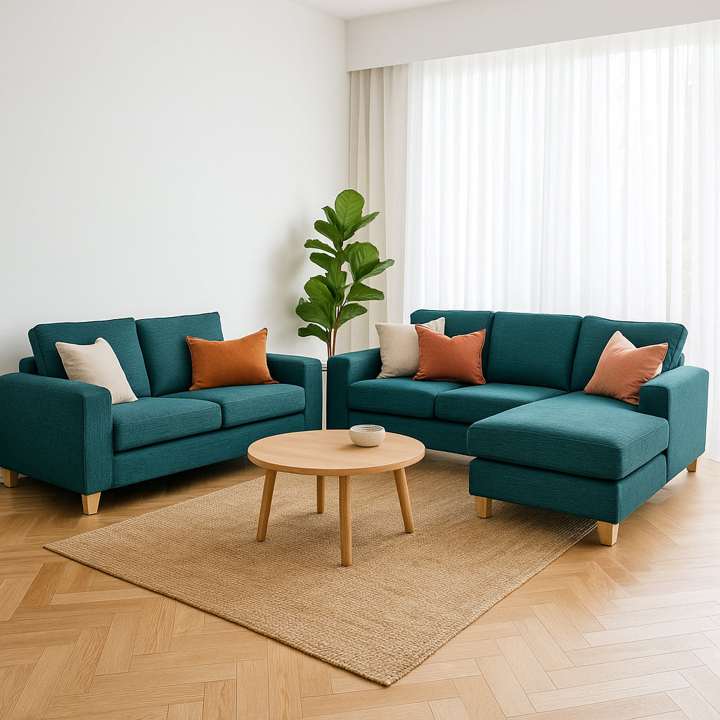 Avoca 3.5 Seater Chaise and 2.5 Seater Fabric Sofa Set-Peacock