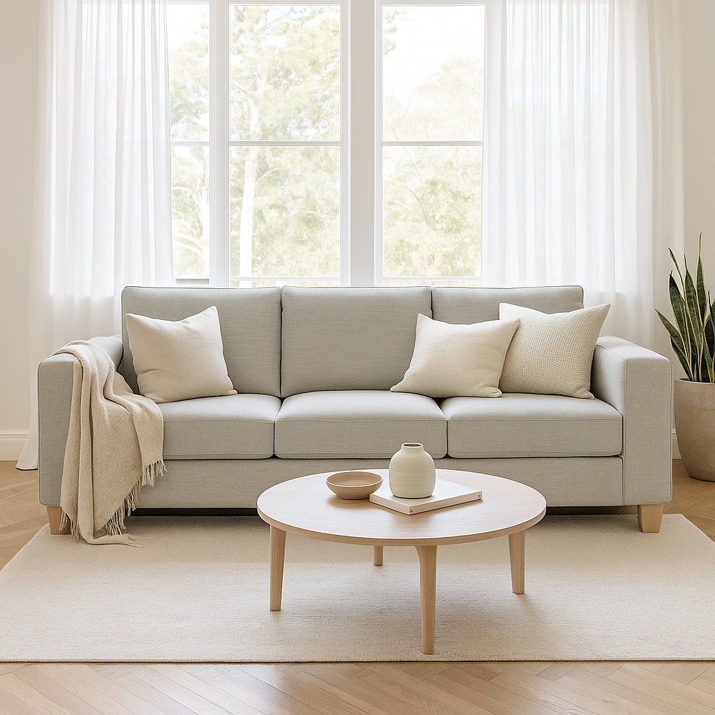 Avoca 3 Seater Fabric Sofa-Limestone