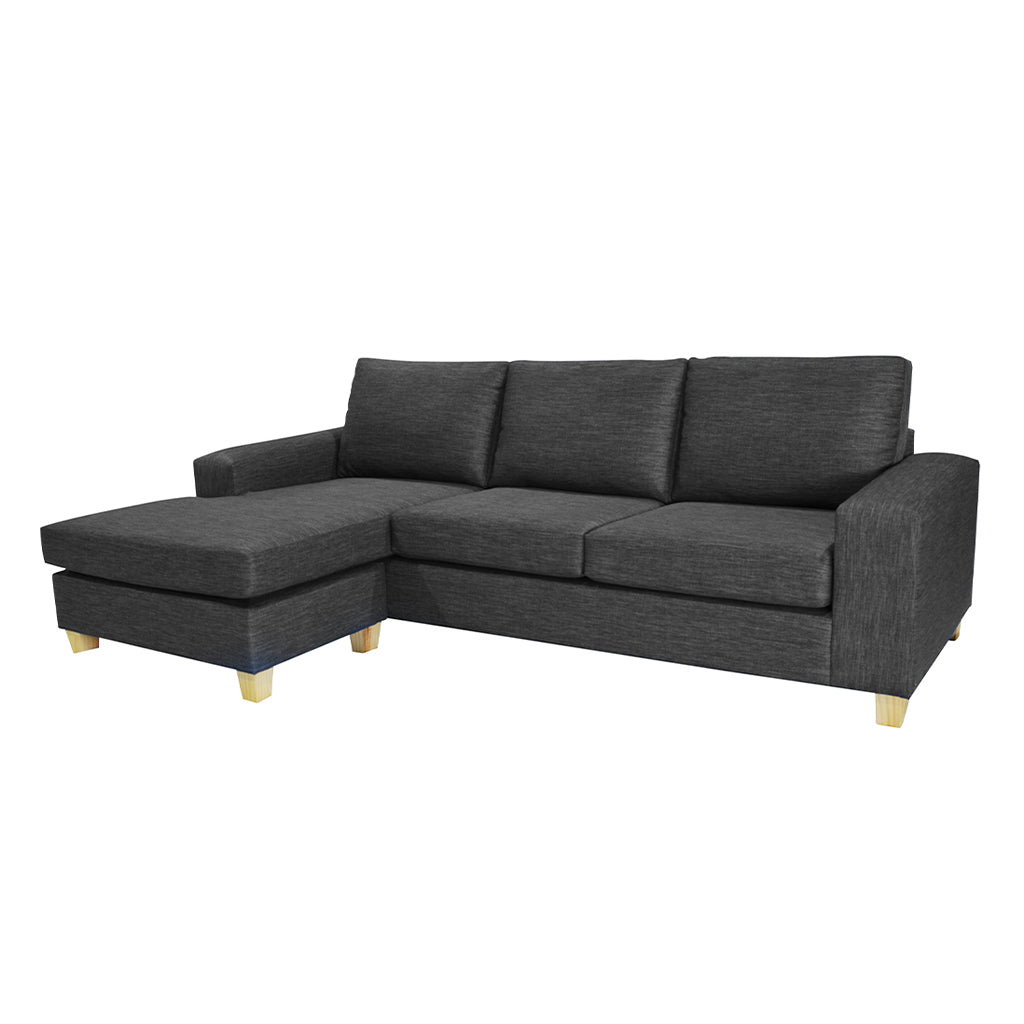 Avoca 3.5 Seater Fabric Sofa with Chaise-Charcoal