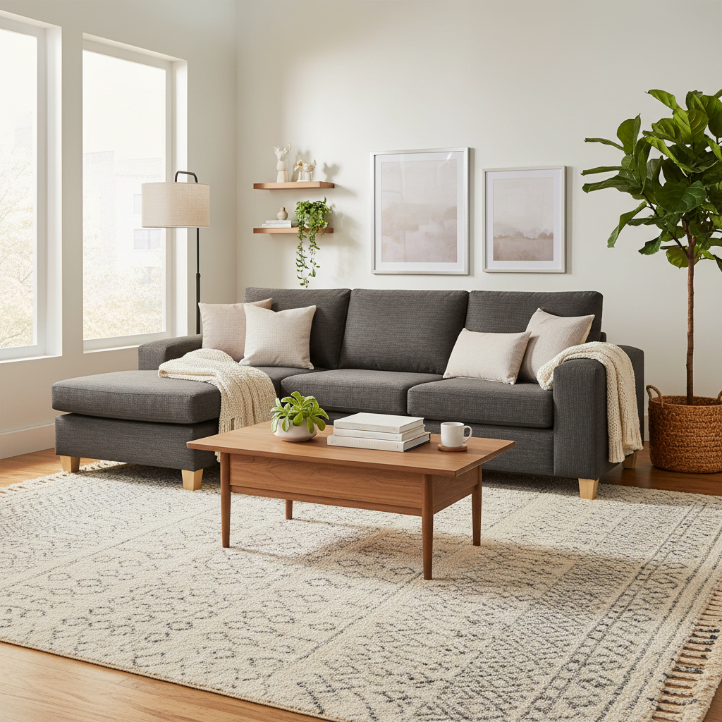 Avoca 3.5 Seater Fabric Sofa with Chaise-Charcoal