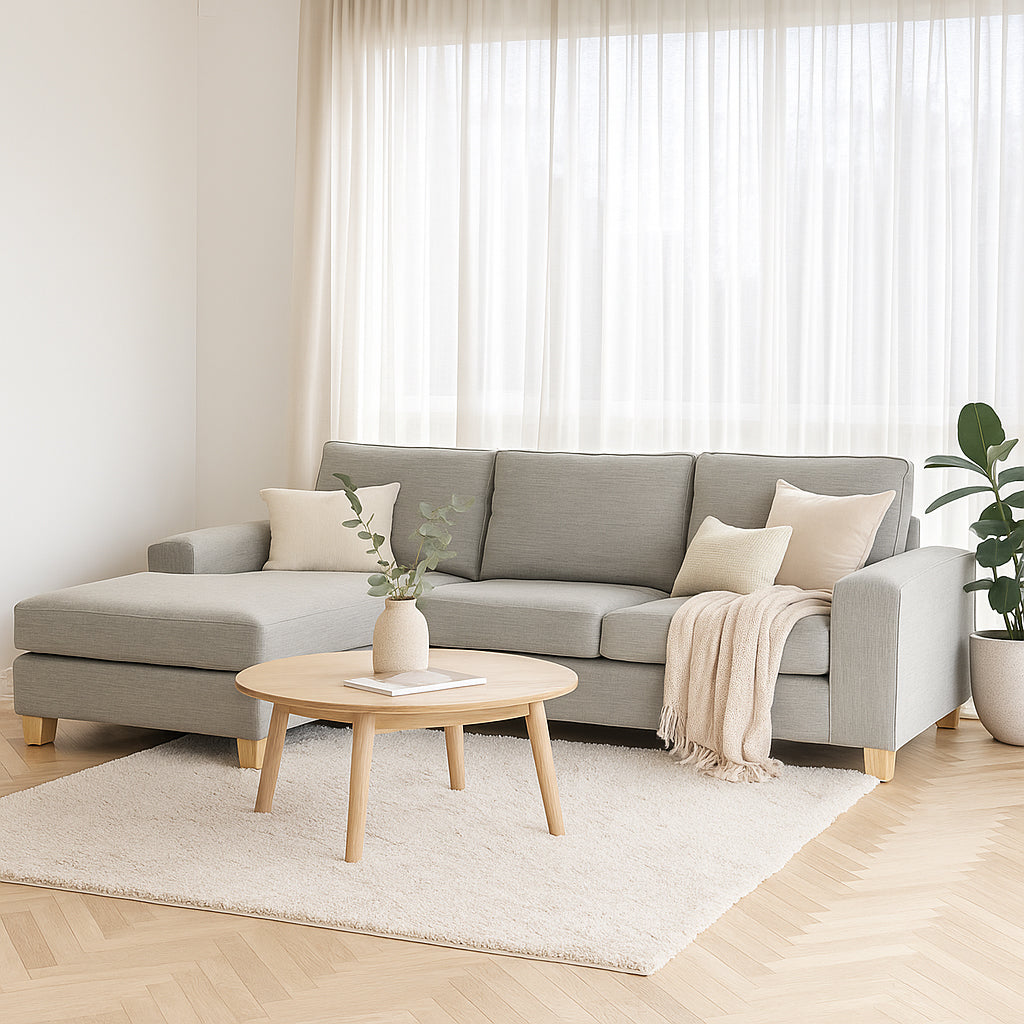 Avoca 3.5 Seater Chaise and 2.5 Seater Fabric Sofa Set-Limestone