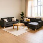 Avoca 3.5 Seater Chaise and 2.5 Seater Fabric Sofa Set-Charcoal