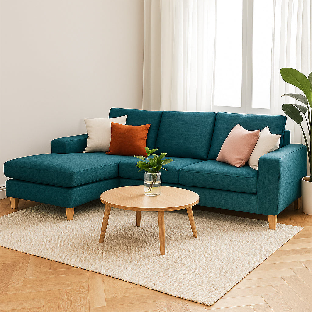 Avoca 3.5 Seater Fabric Sofa with Chaise-Peacock