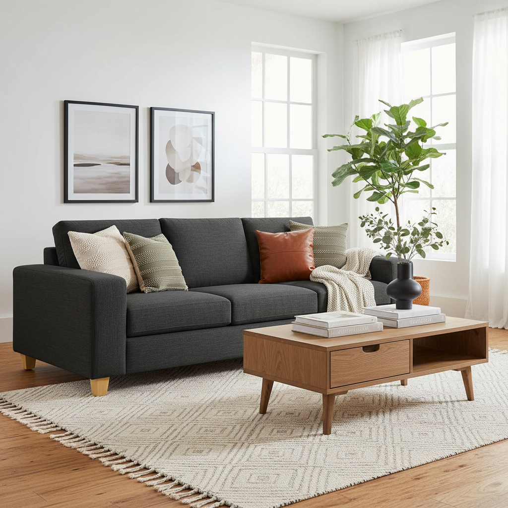 Avoca 3 Seater Fabric Sofa-Charcoal