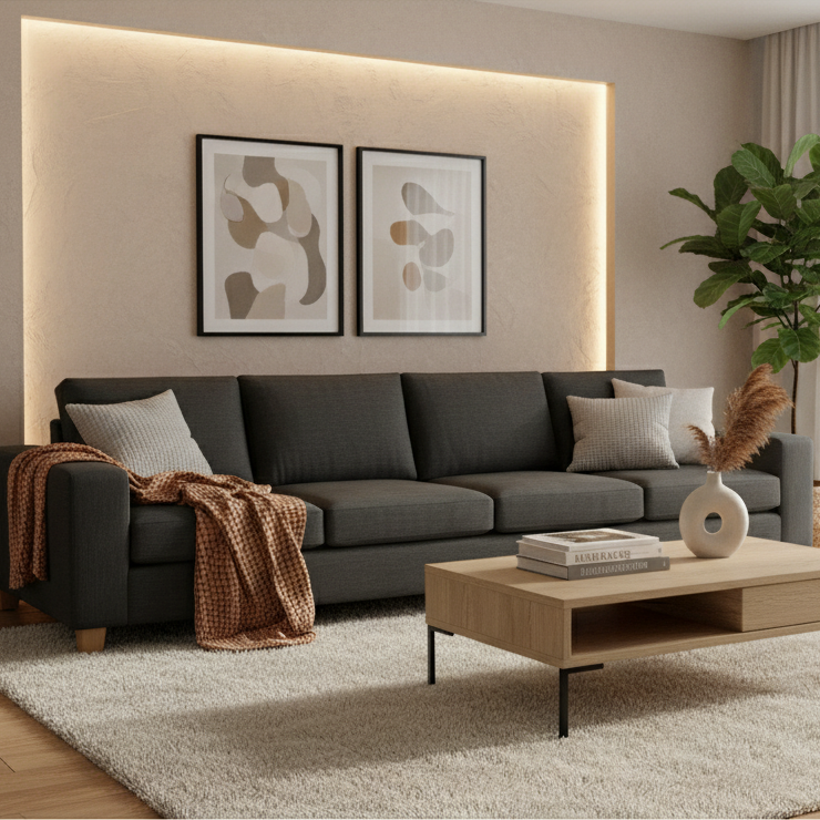 Avoca 4 Seater Fabric Sofa-Charcoal