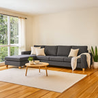 Avoca 4 Seater Fabric Sofa with Chaise-Charcoal