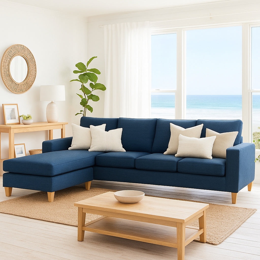 Avoca 4 Seater Fabric Sofa with Chaise-Ocean