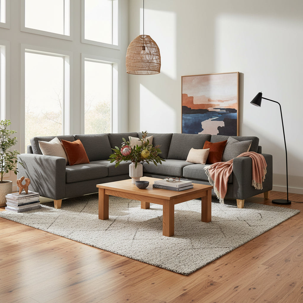 Avoca 5 Seater Fabric Corner Modular-Charcoal