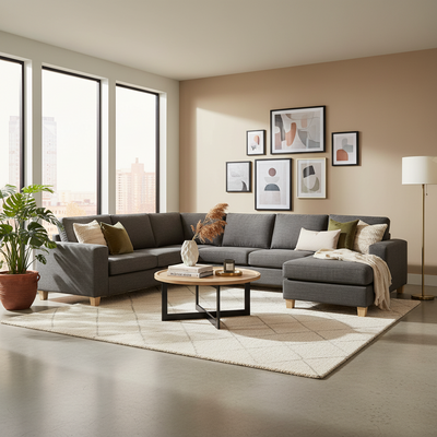 Avoca 6 Seater Fabric Corner Chaise Modular-Charcoal hover image