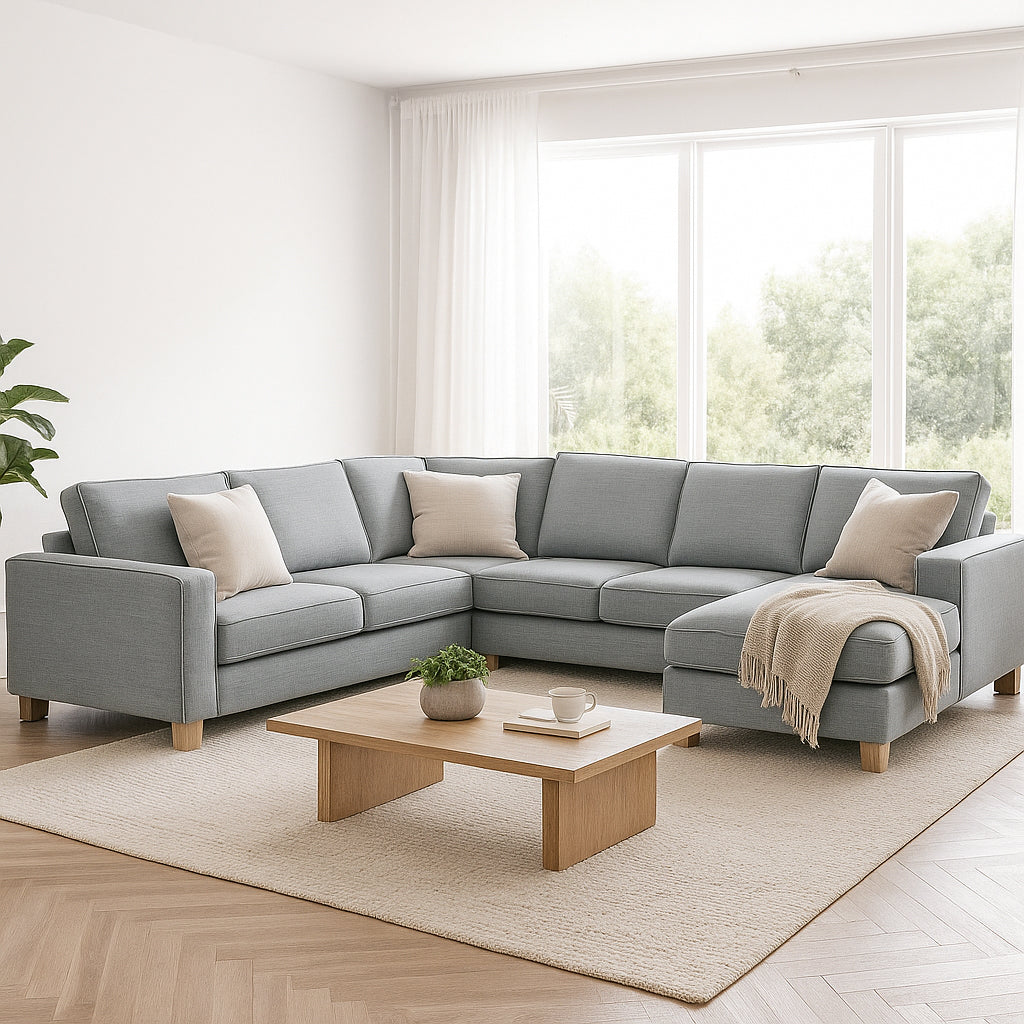 Avoca 6 Seater Fabric Corner Chaise Modular-Limestone