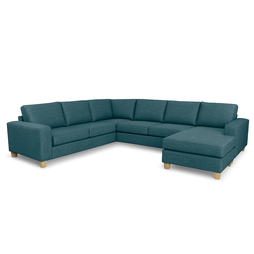 Avoca 5 Seater Fabric Corner Modular-Peacock