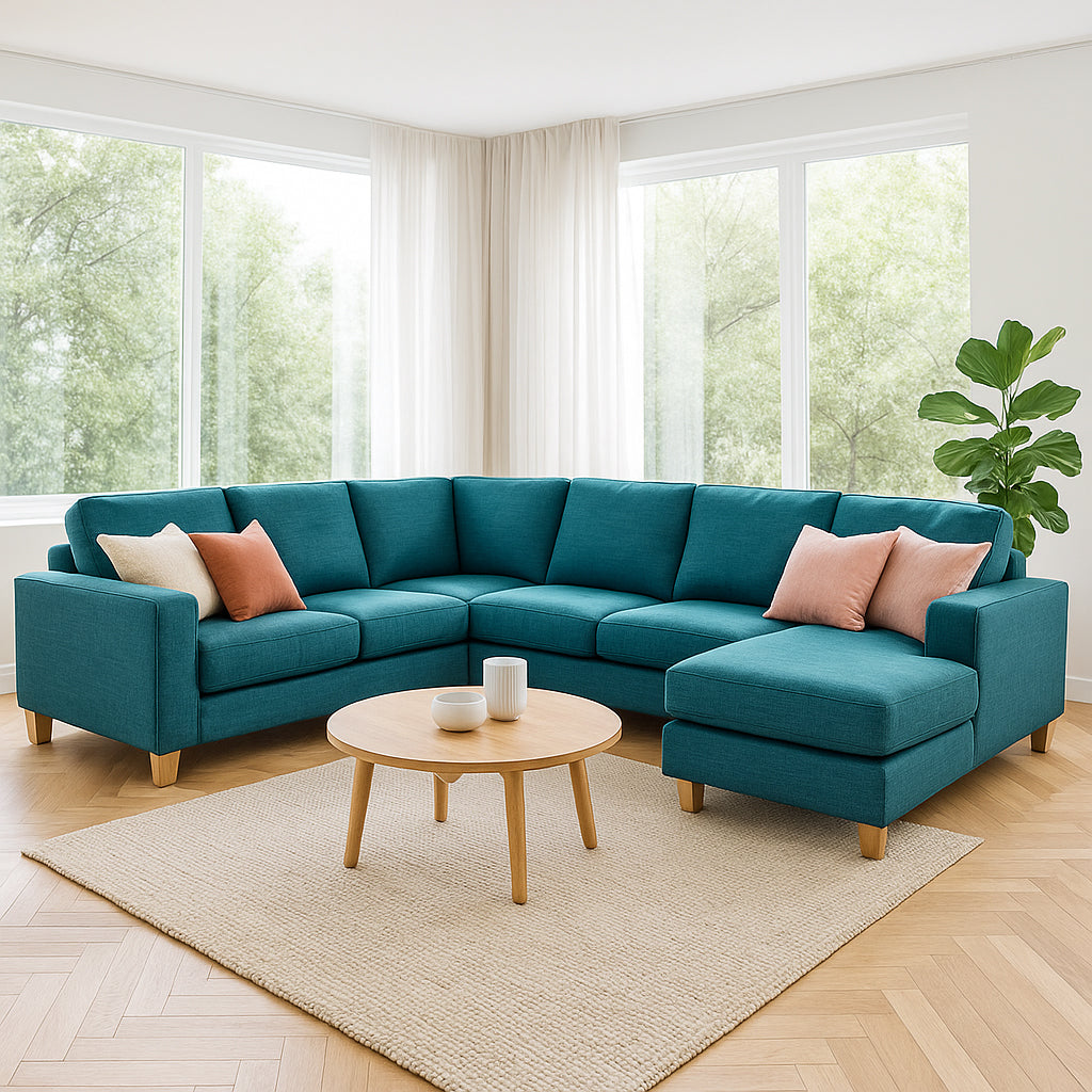 Avoca 5 Seater Fabric Corner Modular-Peacock