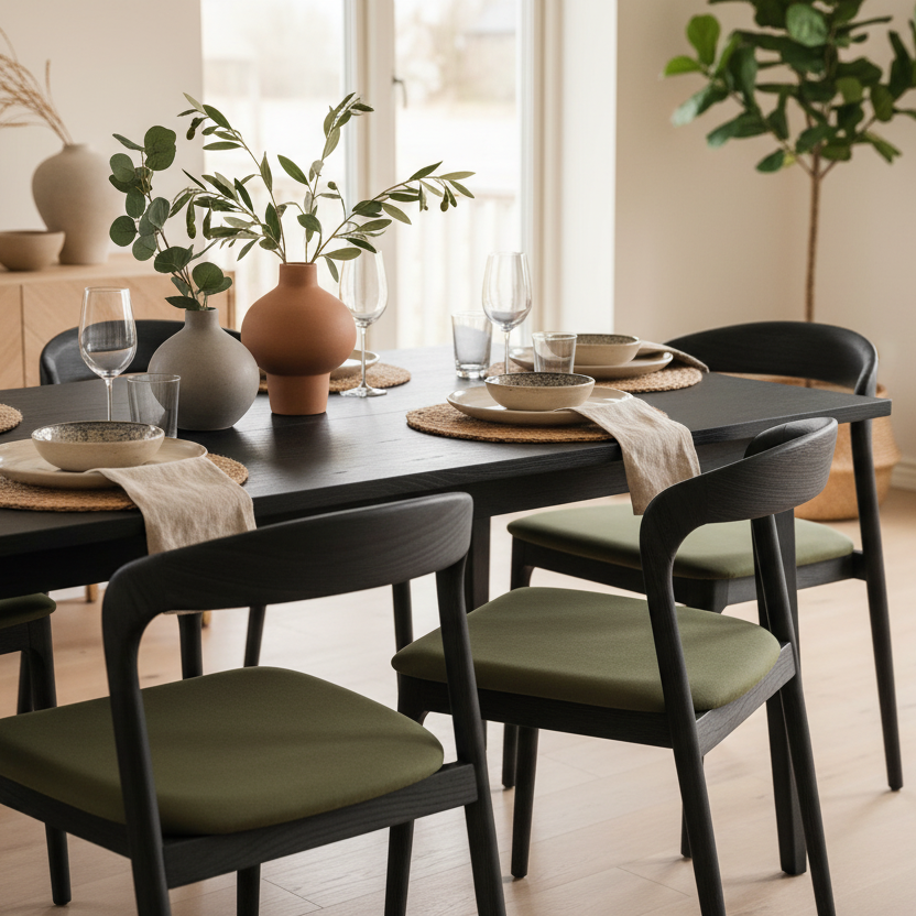 Shannen Dining Chair-Black Frame with Olive PU Seat