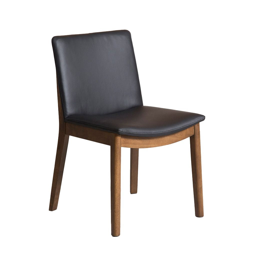 Koda Leather Dining Chair-Black Leather with Walnut Base