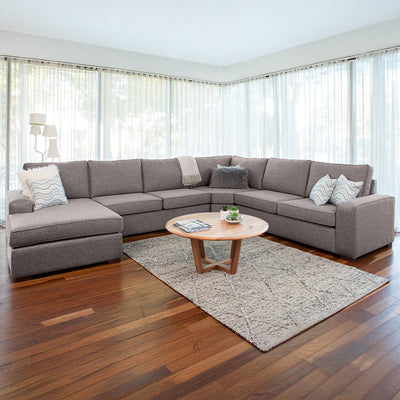 Ballina 6 Seater Fabric Corner Modular with Chaise-Ash Brown