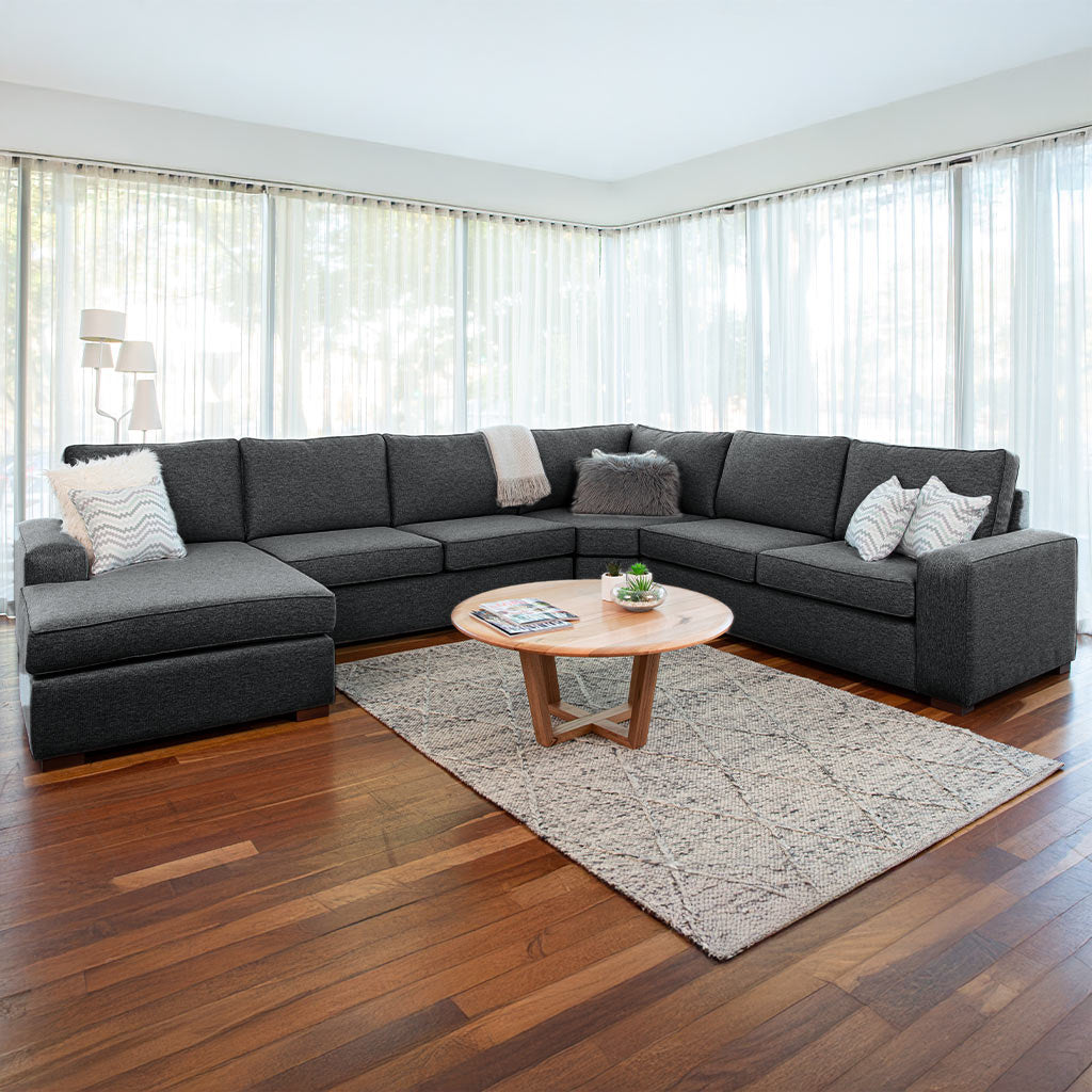 Ballina 6 Seater Fabric Corner Modular with Chaise-Charcoal