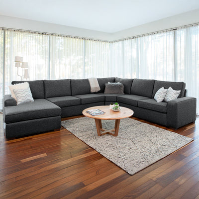 Ballina 6 Seater Fabric Corner Modular with Chaise-Charcoal
