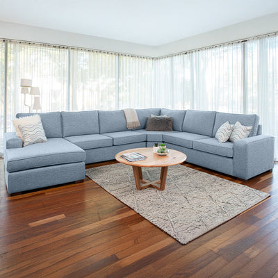 Ballina 6 Seater Fabric Corner Modular with Chaise-Powder Blue