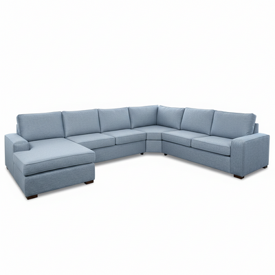 Ballina 6 Seater Fabric Corner Modular with Chaise-Powder Blue