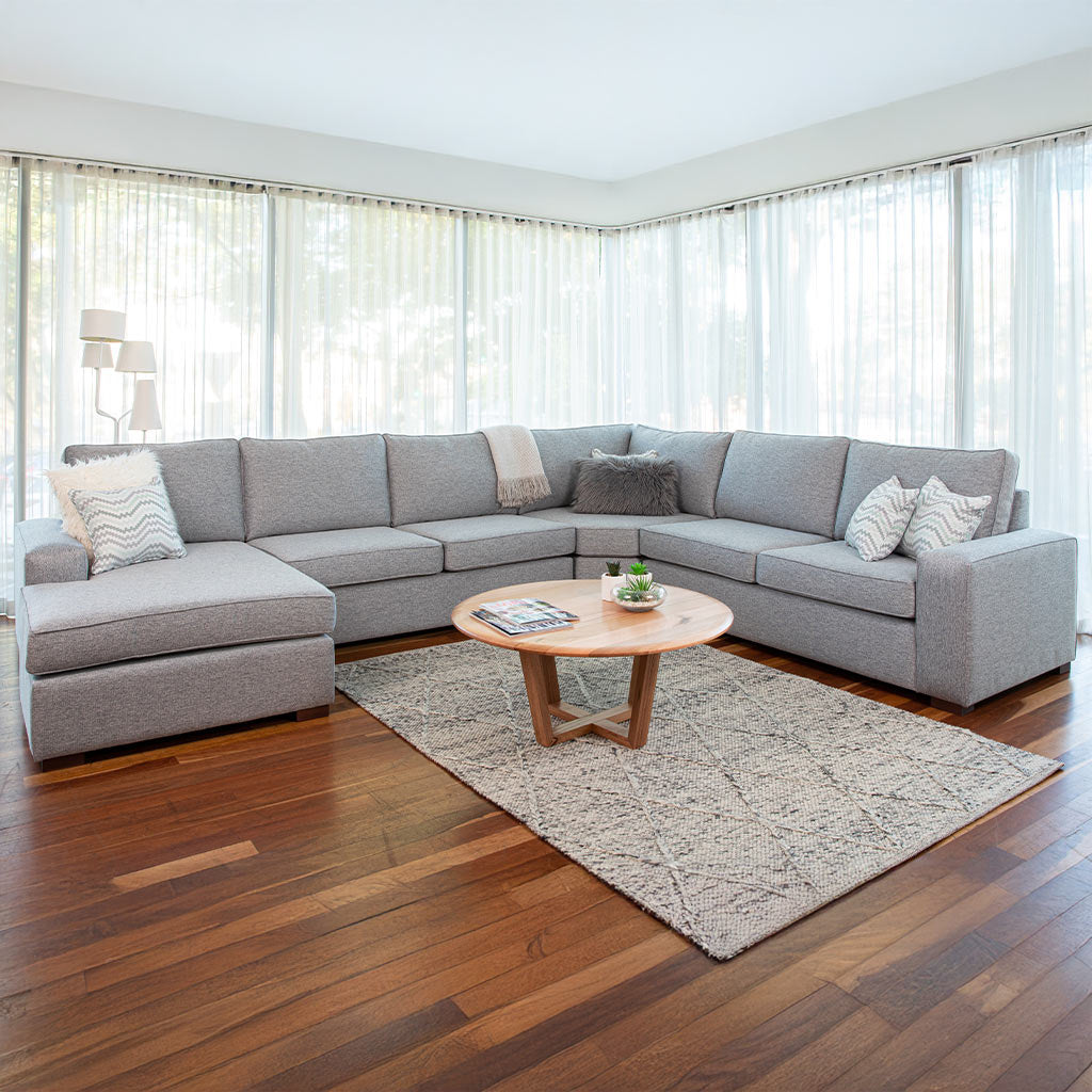 Ballina 6 Seater Fabric Corner Modular with Chaise-Silver