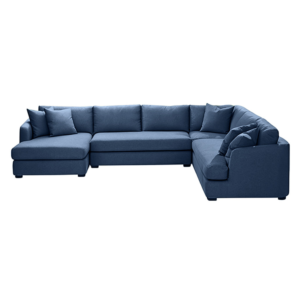 Balmain 6 Seater Fabric Corner Modular Chaise Lounge-Denim