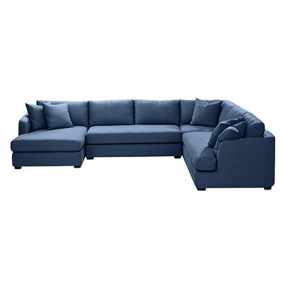 Balmain 6 Seater Fabric Corner Modular Chaise Lounge-Denim