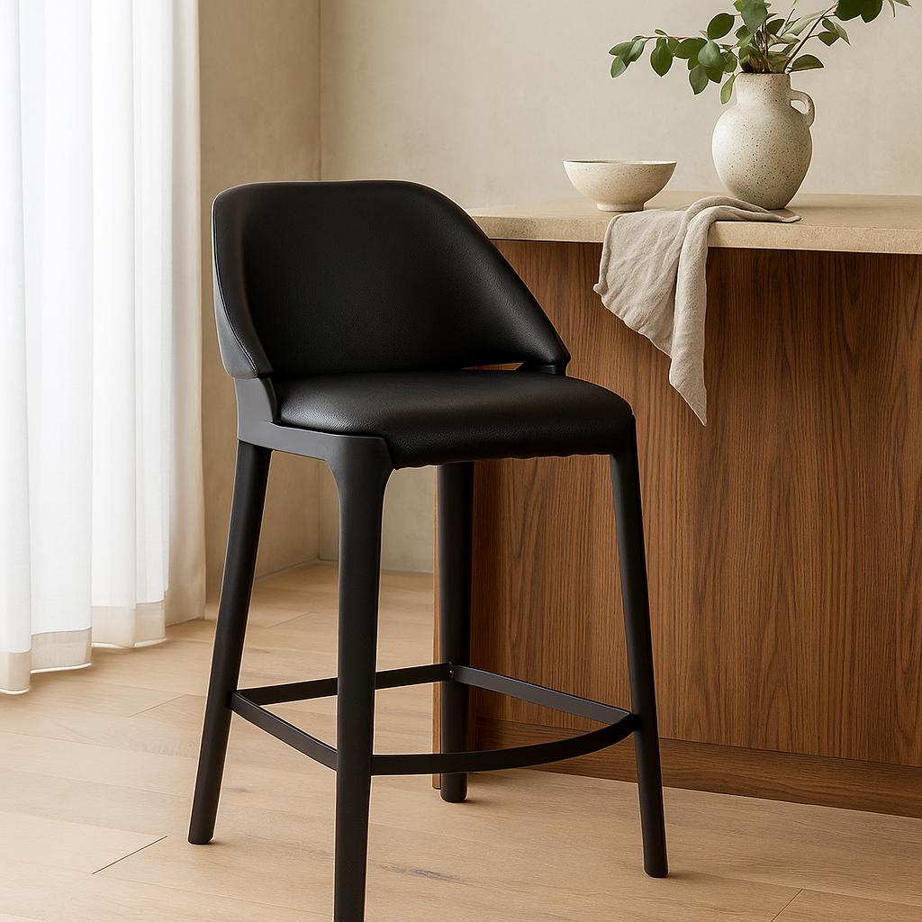 Baylor Bar Chair-Black Frame with Black PU