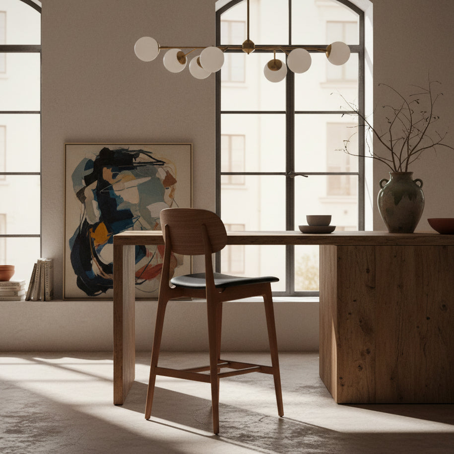 Bergen Bar Stool-Light Walnut with Black PU Seat