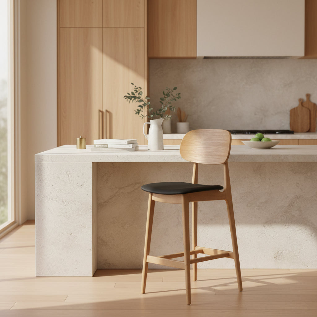 Bergen Bar Stool-Natural with Black PU Seat